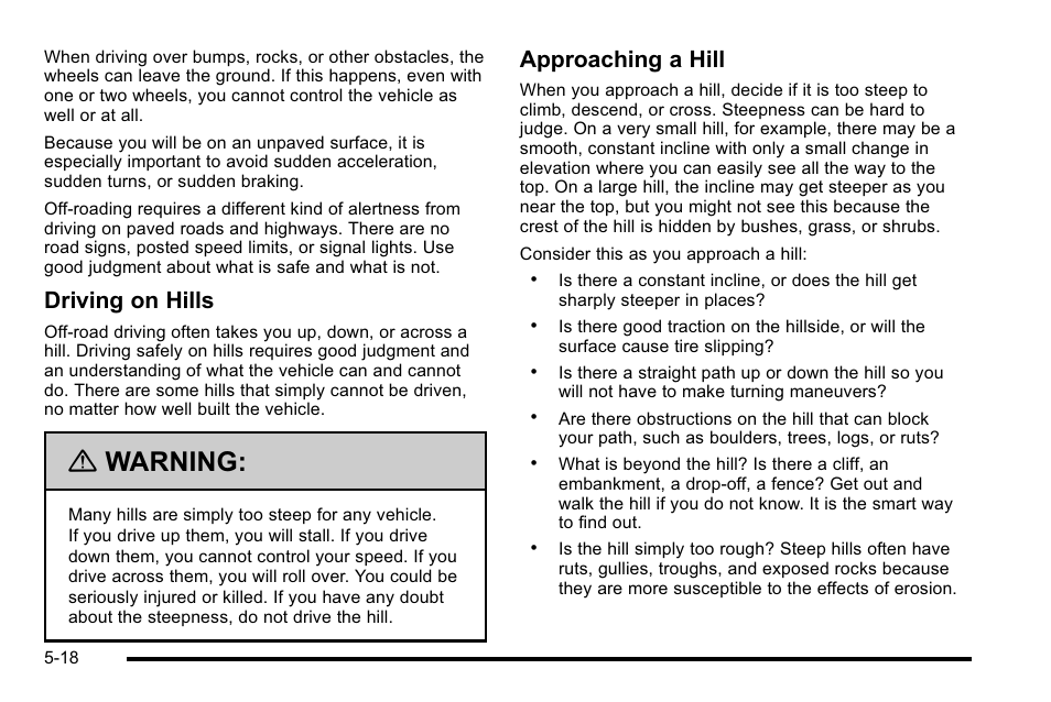 Warning, Driving on hills, Approaching a hill | GMC 2010 Sierra User Manual | Page 394 / 658