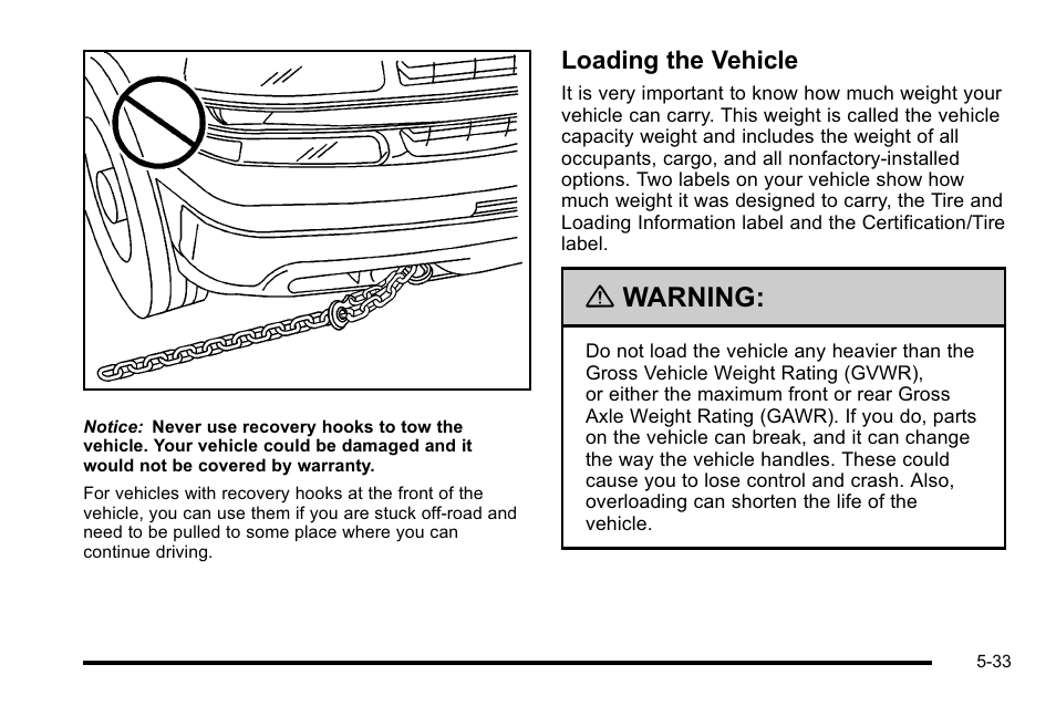 Loading the vehicle, Loading the vehicle -33, Warning | GMC 2010 Sierra User Manual | Page 409 / 658