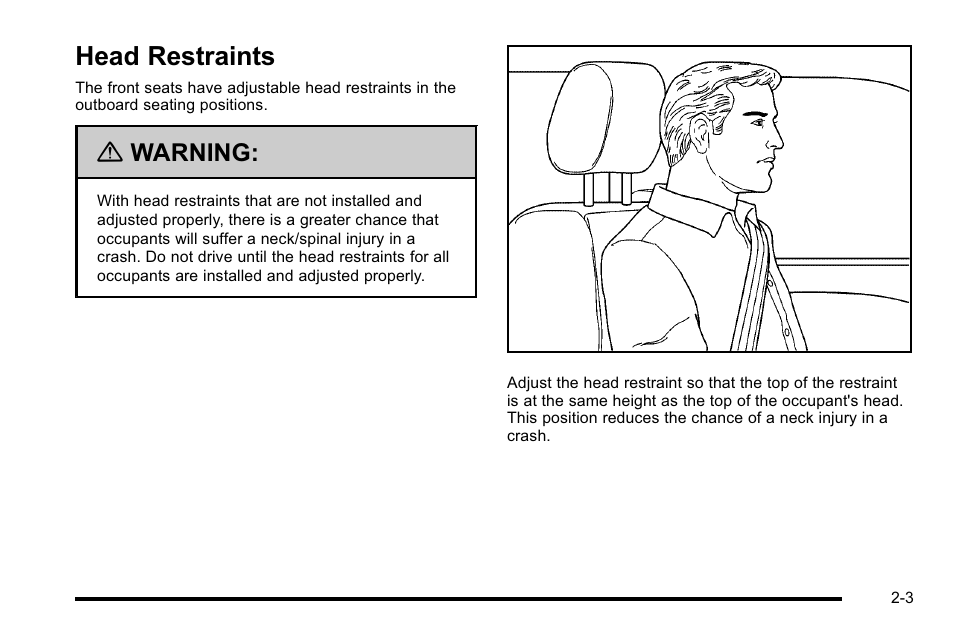 Head restraints, Head restraints -3, Warning | GMC 2010 Sierra User Manual | Page 45 / 658