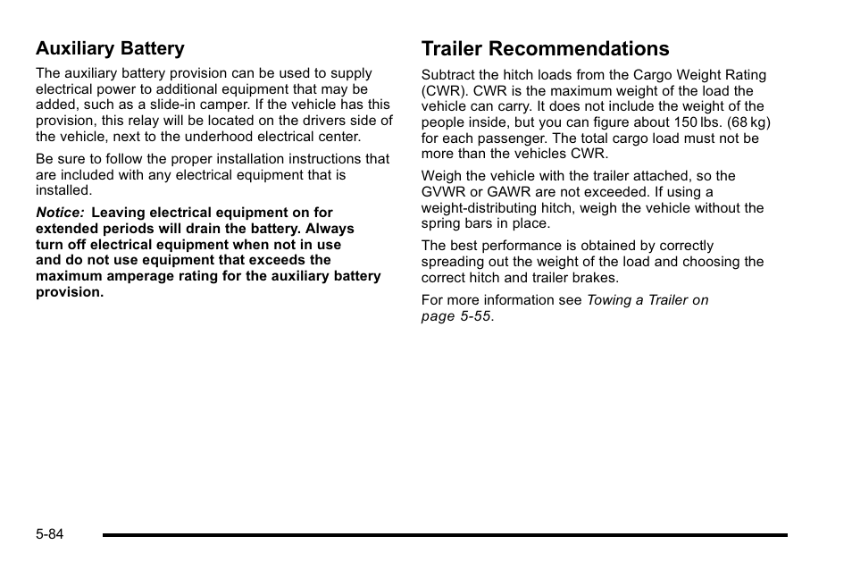 Trailer recommendations, Trailer recommendations -84, Auxiliary battery | GMC 2010 Sierra User Manual | Page 460 / 658