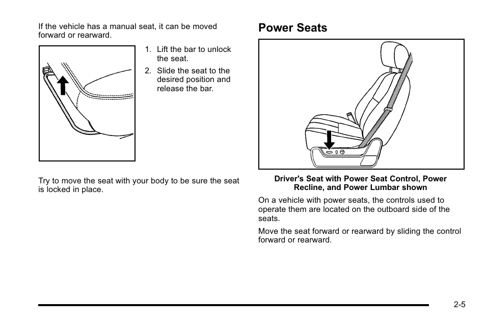 Power seats, Power seats -5 | GMC 2010 Sierra User Manual | Page 47 / 658