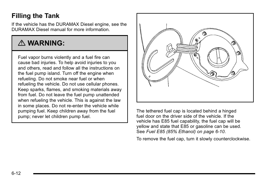 Filling the tank, Filling the tank -12, Warning | GMC 2010 Sierra User Manual | Page 472 / 658