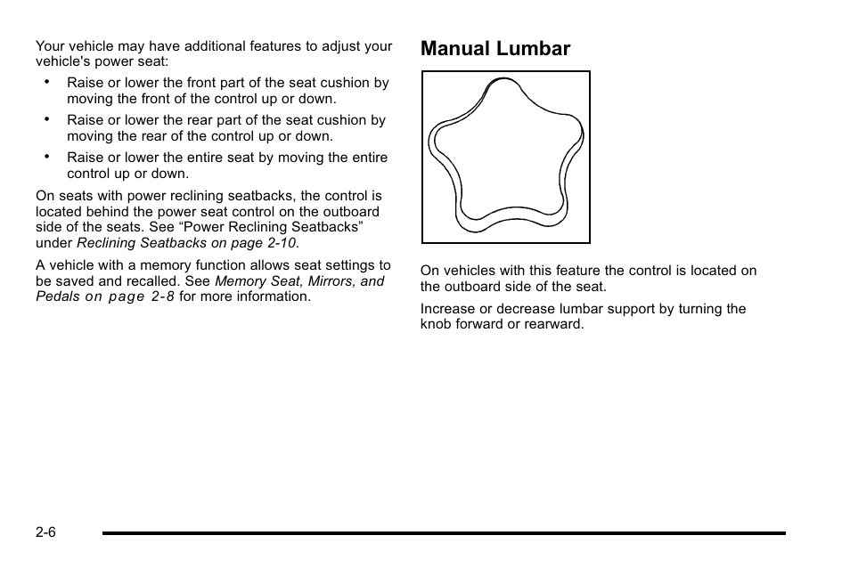 Manual lumbar, Manual lumbar -6 | GMC 2010 Sierra User Manual | Page 48 / 658