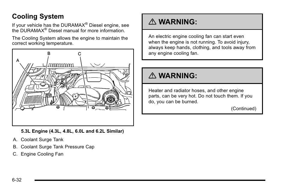 Cooling system, Cooling system -32, Cooling system on | Warning | GMC 2010 Sierra User Manual | Page 492 / 658
