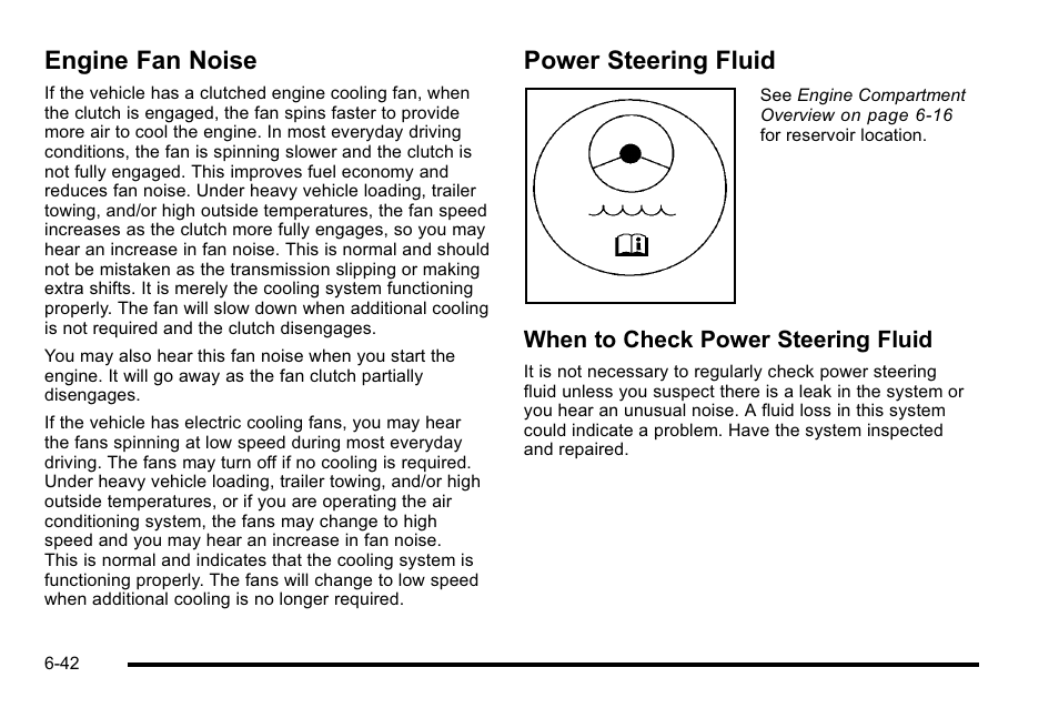 Engine fan noise, Power steering fluid, Engine fan noise -42 power steering fluid -42 | Power, When to check power steering fluid | GMC 2010 Sierra User Manual | Page 502 / 658