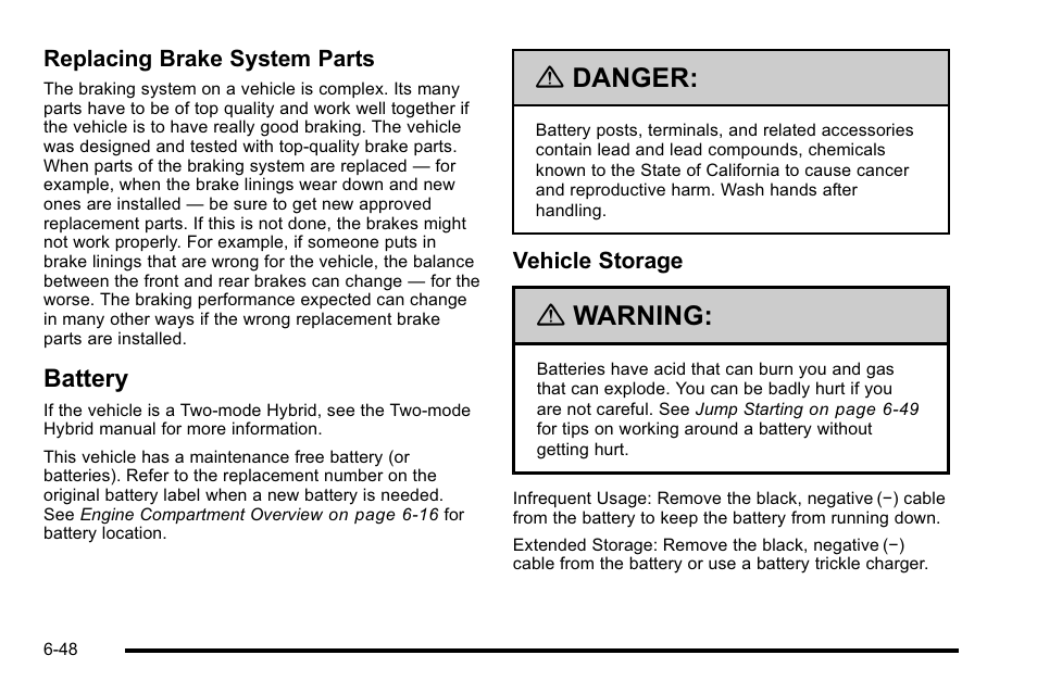 Battery, Battery -48, Danger | Warning | GMC 2010 Sierra User Manual | Page 508 / 658