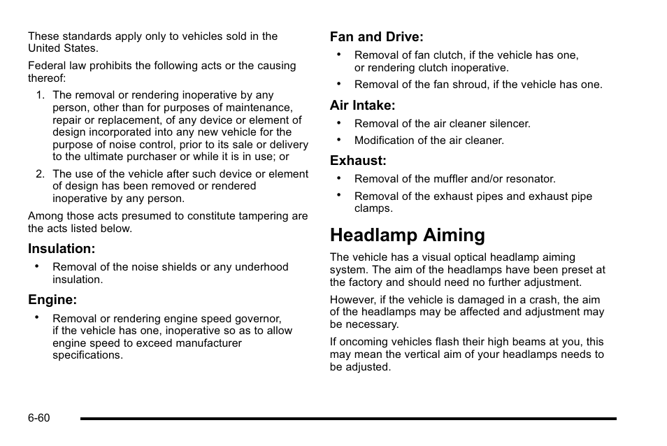 Headlamp aiming, Headlamp aiming -60, Aiming -60 | Insulation, Engine, Fan and drive, Air intake, Exhaust | GMC 2010 Sierra User Manual | Page 520 / 658