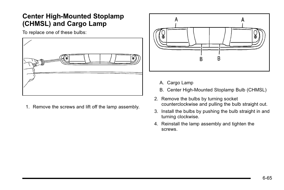Center high-mounted stoplamp (chmsl), And cargo lamp -65 | GMC 2010 Sierra User Manual | Page 525 / 658