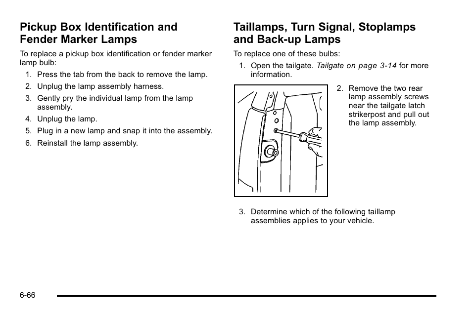 Pickup box identification and fender marker lamps, Pickup box identification and fender, Marker lamps -66 | Taillamps, turn signal, stoplamps and, Back-up lamps -66 | GMC 2010 Sierra User Manual | Page 526 / 658