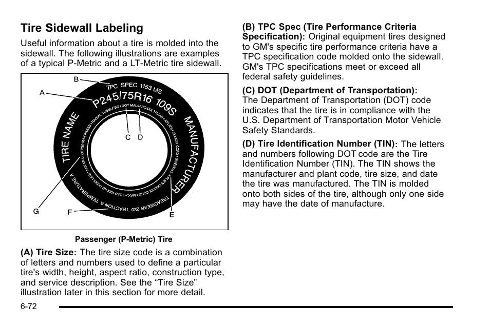 Tire sidewall labeling, Tire sidewall labeling -72 | GMC 2010 Sierra User Manual | Page 532 / 658