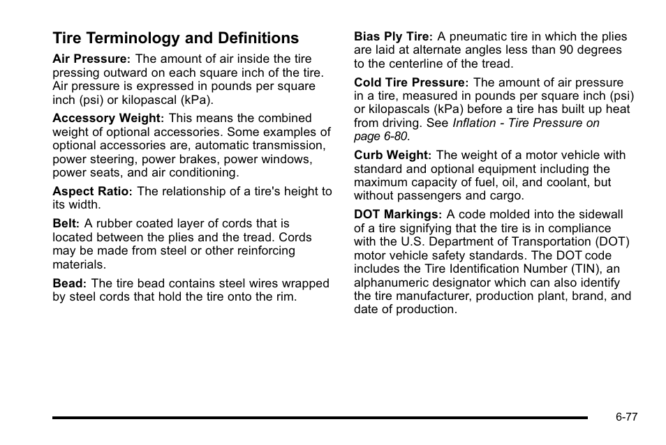 Tire terminology and definitions, Tire terminology and definitions -77 | GMC 2010 Sierra User Manual | Page 537 / 658