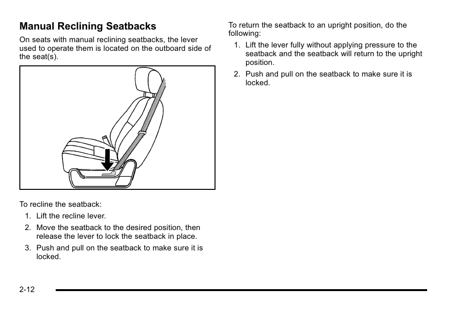 Manual reclining seatbacks | GMC 2010 Sierra User Manual | Page 54 / 658