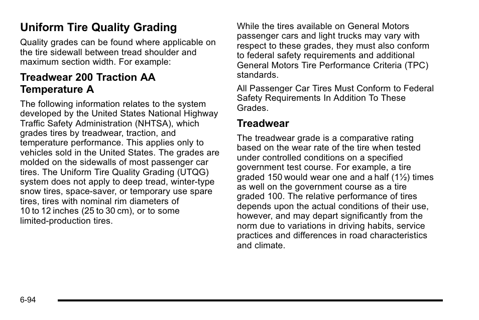 Uniform tire quality grading, Uniform tire quality grading -94 | GMC 2010 Sierra User Manual | Page 554 / 658