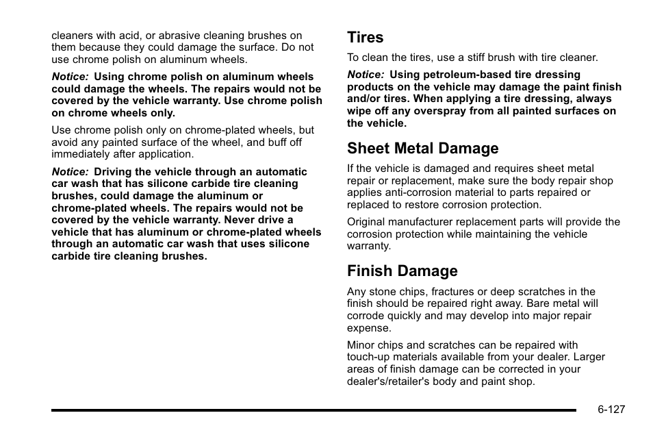 Tires, Sheet metal damage, Finish damage | GMC 2010 Sierra User Manual | Page 587 / 658