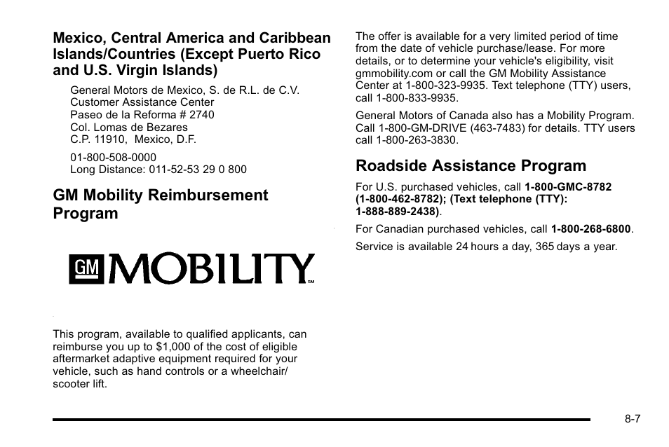 Gm mobility reimbursement program, Roadside assistance program, Vehicle | GMC 2010 Sierra User Manual | Page 627 / 658