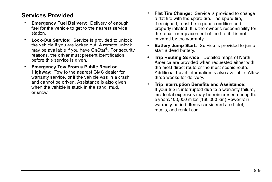 Services provided | GMC 2010 Sierra User Manual | Page 629 / 658