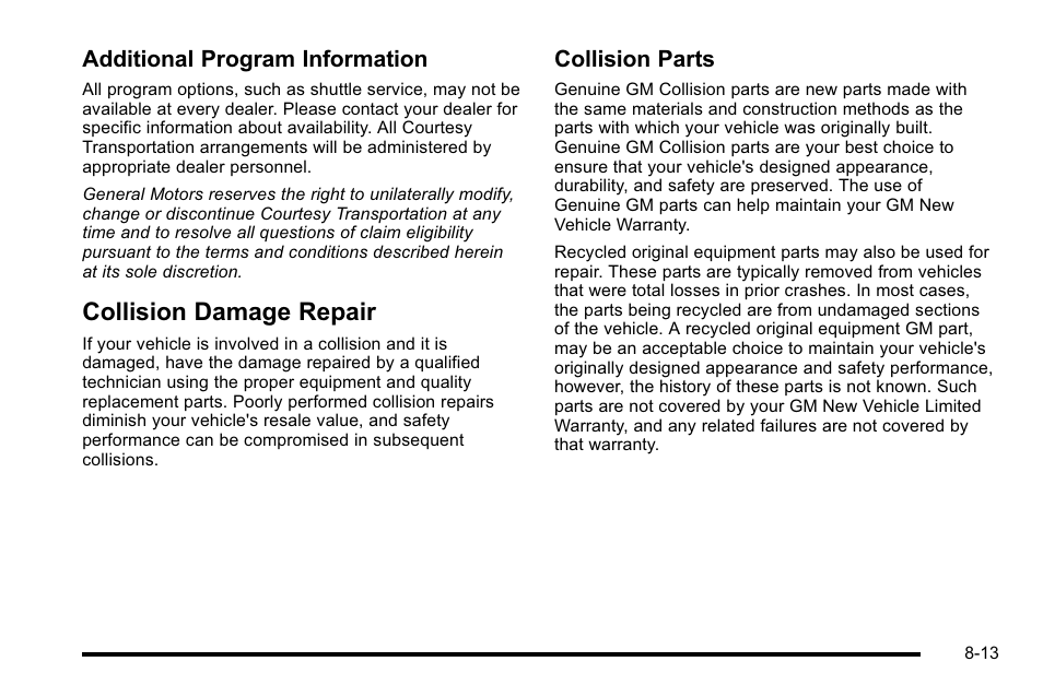 Collision damage repair, Collision damage repair -13, Navigation | Additional program information, Collision parts | GMC 2010 Sierra User Manual | Page 633 / 658