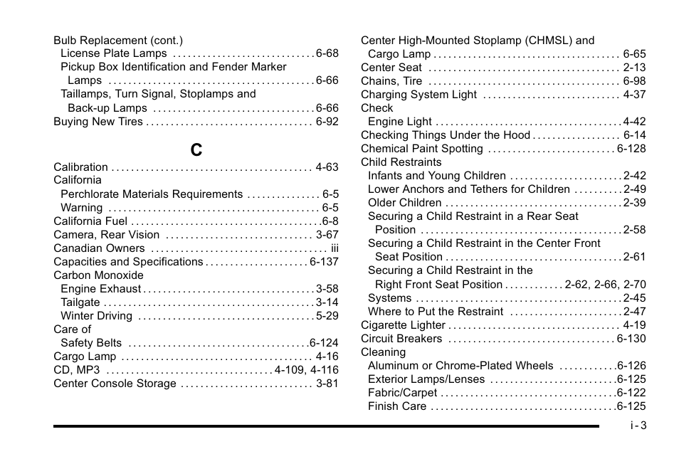 Index_c | GMC 2010 Sierra User Manual | Page 645 / 658