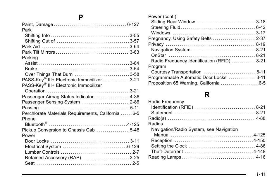 Index_p, Index_r | GMC 2010 Sierra User Manual | Page 653 / 658