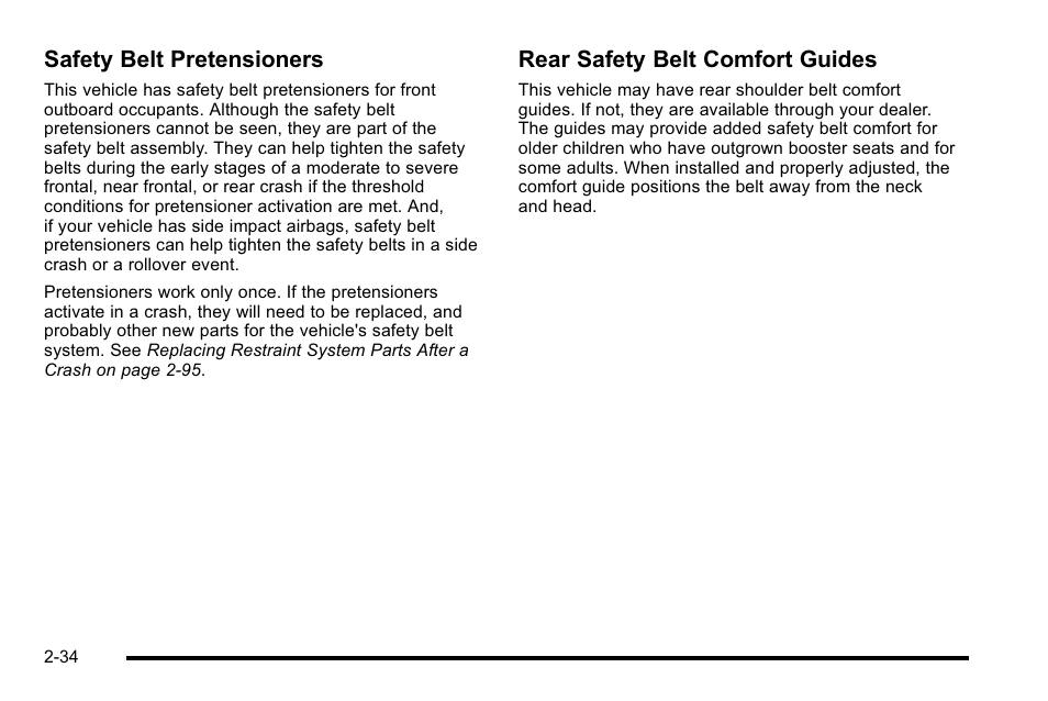 Safety belt pretensioners, Rear safety belt comfort guides | GMC 2010 Sierra User Manual | Page 76 / 658