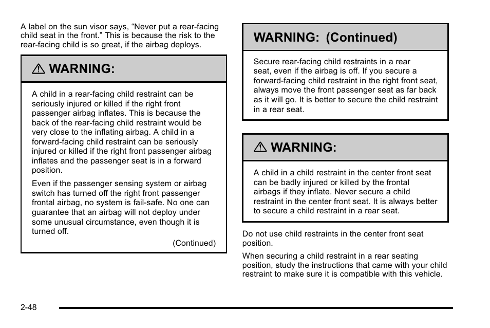 Warning, Warning: (continued) | GMC 2010 Sierra User Manual | Page 90 / 658