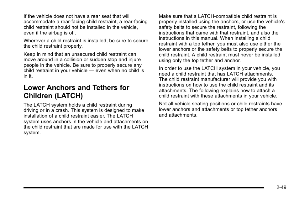 Lower anchors and tethers for children (latch), Lower anchors and tethers for children, Latch) -49 | GMC 2010 Sierra User Manual | Page 91 / 658