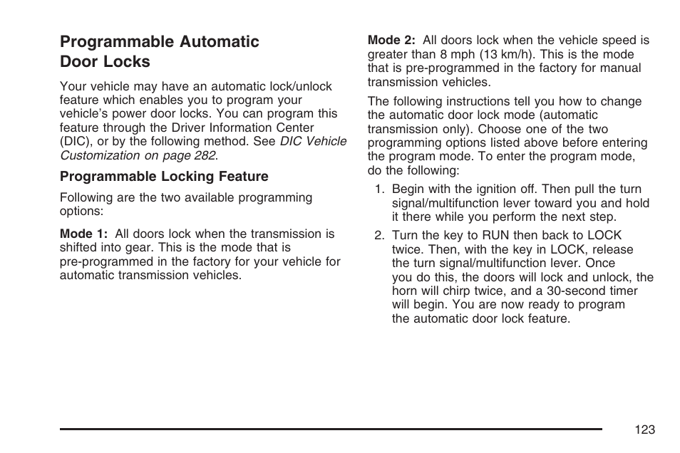 Programmable automatic door locks | GMC 2007 Sierra User Manual | Page 123 / 674