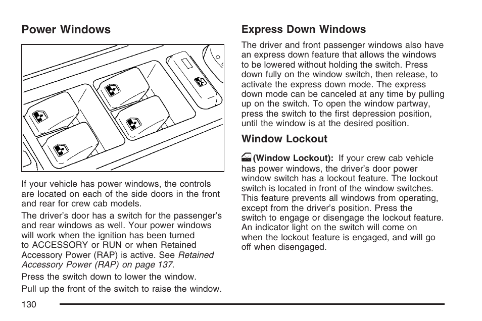 Power windows | GMC 2007 Sierra User Manual | Page 130 / 674