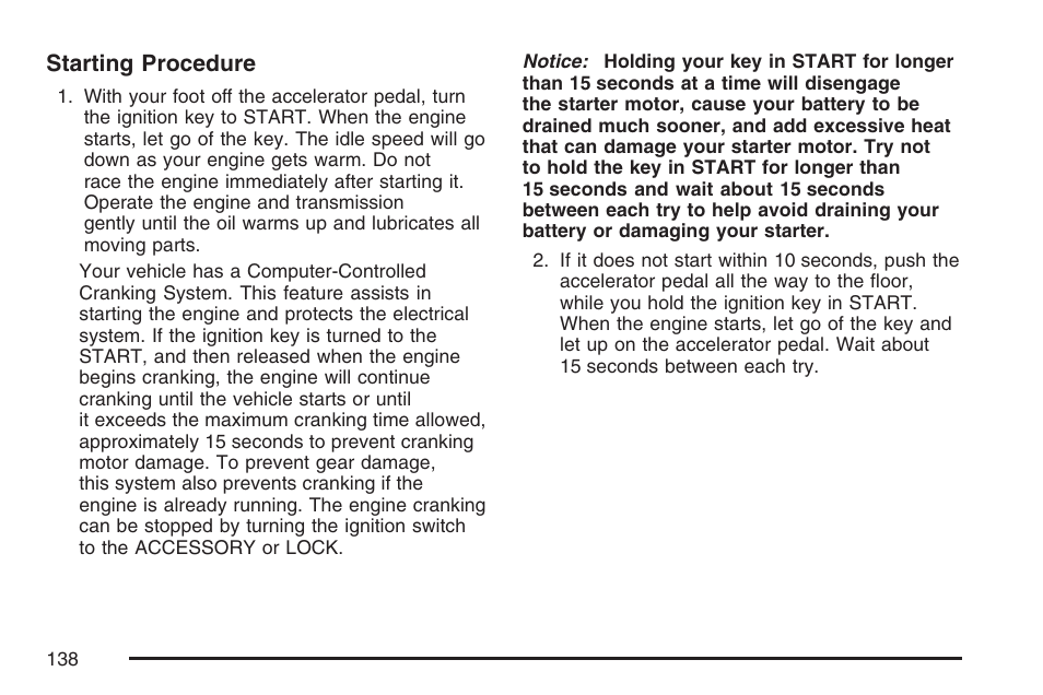 Starting procedure | GMC 2007 Sierra User Manual | Page 138 / 674