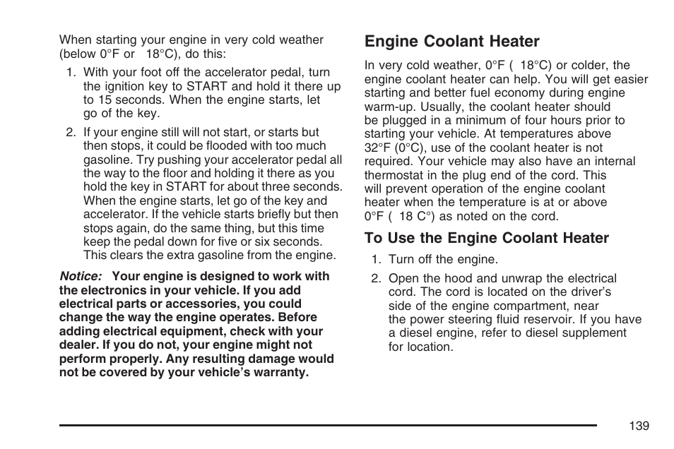 Engine coolant heater | GMC 2007 Sierra User Manual | Page 139 / 674