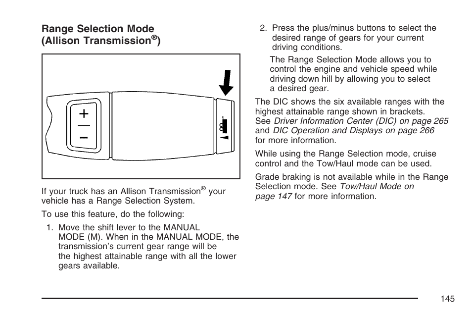 Range selection mode (allison transmission | GMC 2007 Sierra User Manual | Page 145 / 674