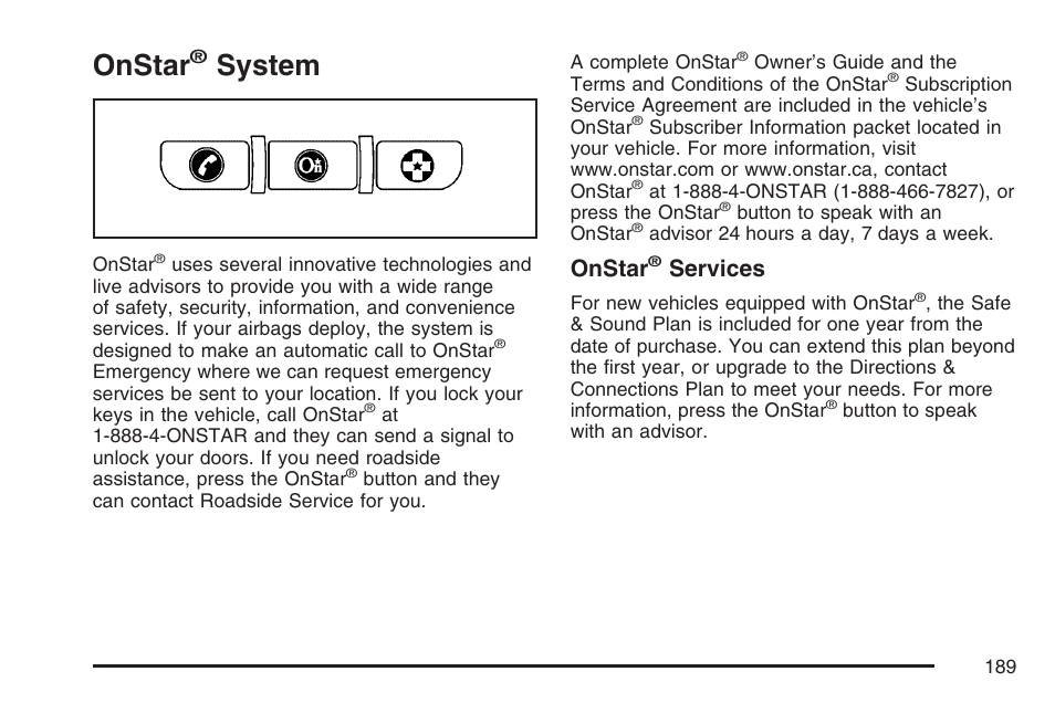 Onstar® system, Onstar, System | Services | GMC 2007 Sierra User Manual | Page 189 / 674