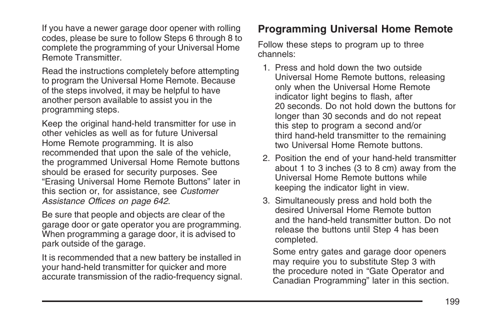 Programming universal home remote | GMC 2007 Sierra User Manual | Page 199 / 674