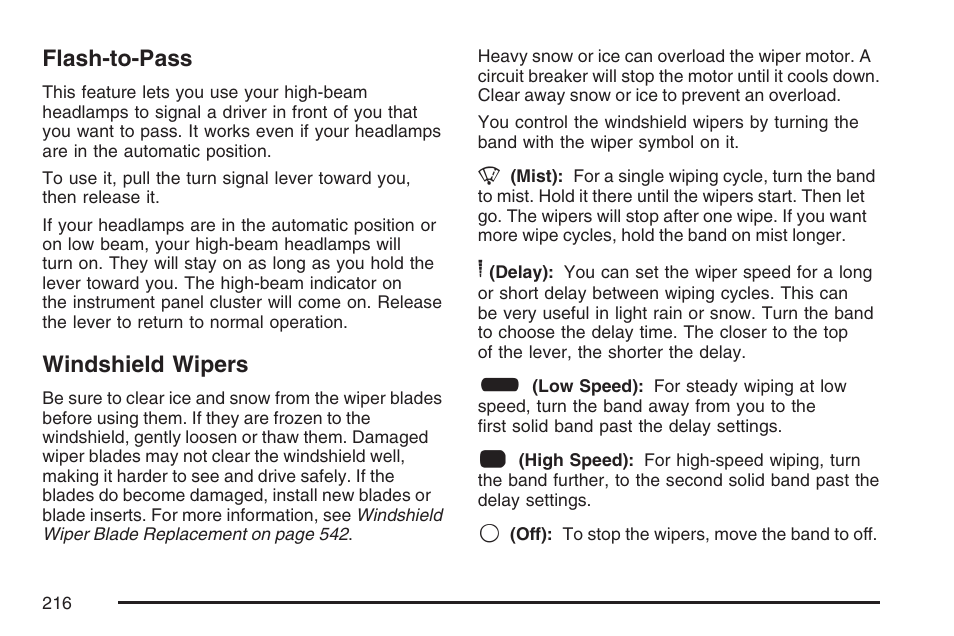 Flash-to-pass, Windshield wipers, Flash-to-pass windshield wipers | Windshield, Wipers | GMC 2007 Sierra User Manual | Page 216 / 674