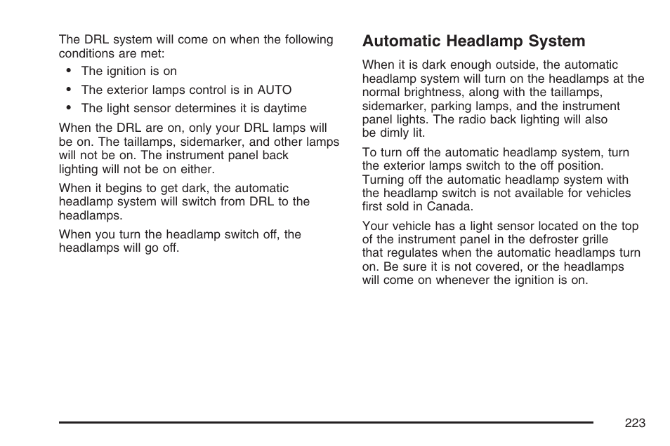 Automatic headlamp system | GMC 2007 Sierra User Manual | Page 223 / 674