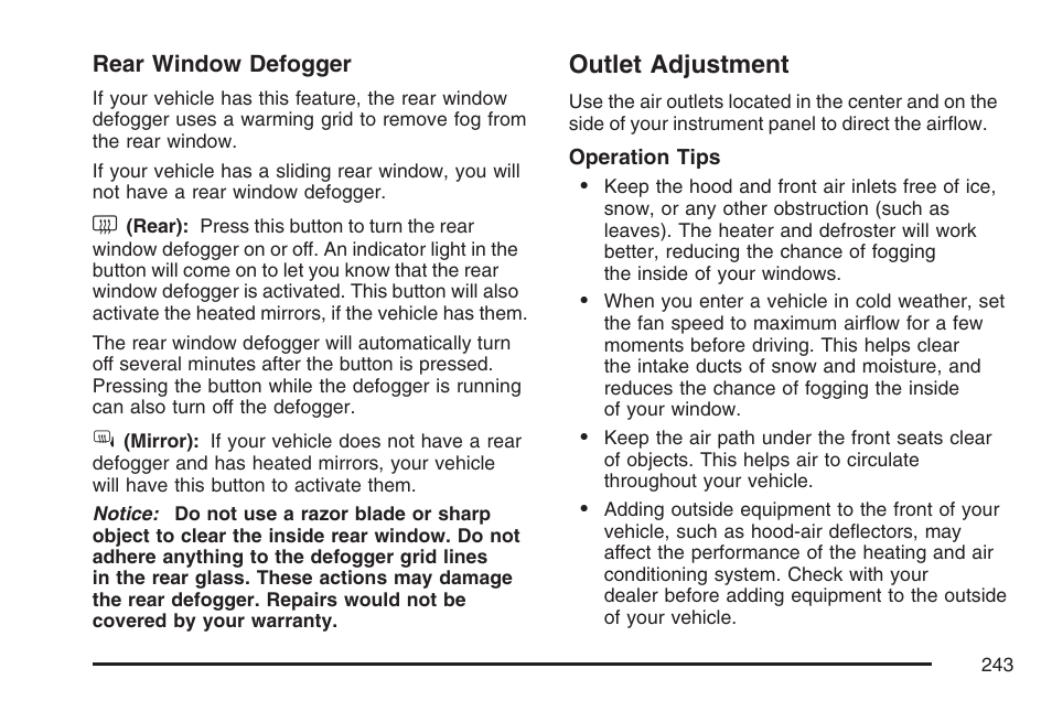 Outlet adjustment | GMC 2007 Sierra User Manual | Page 243 / 674