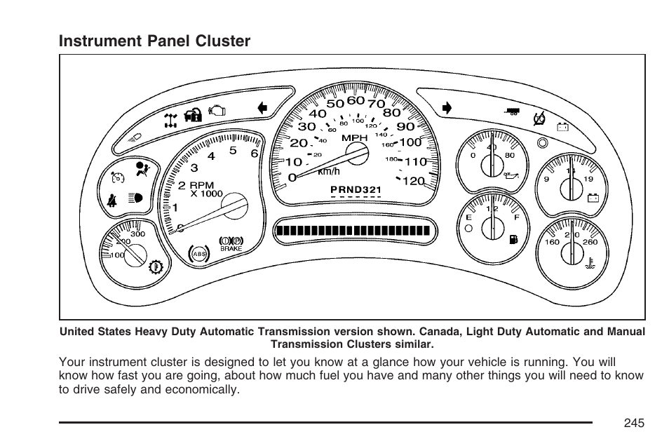 Instrument panel cluster, Instrument panel, Cluster | GMC 2007 Sierra User Manual | Page 245 / 674