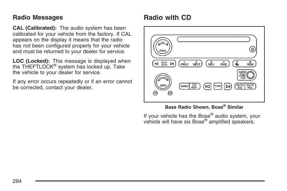 Radio with cd, Radio messages | GMC 2007 Sierra User Manual | Page 294 / 674