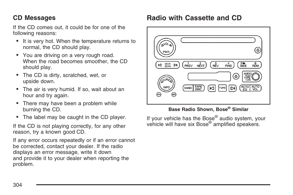 Radio with cassette and cd, Cd messages | GMC 2007 Sierra User Manual | Page 304 / 674