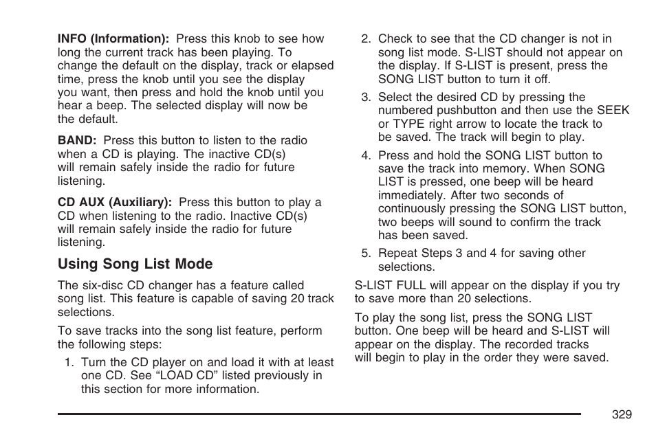 Using song list mode | GMC 2007 Sierra User Manual | Page 329 / 674