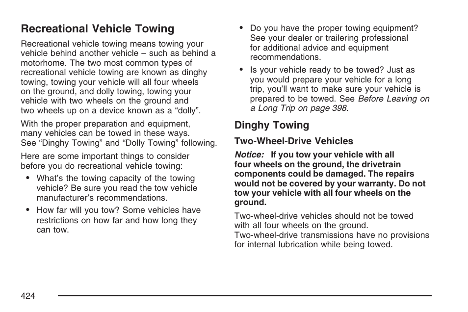 Recreational vehicle towing | GMC 2007 Sierra User Manual | Page 424 / 674