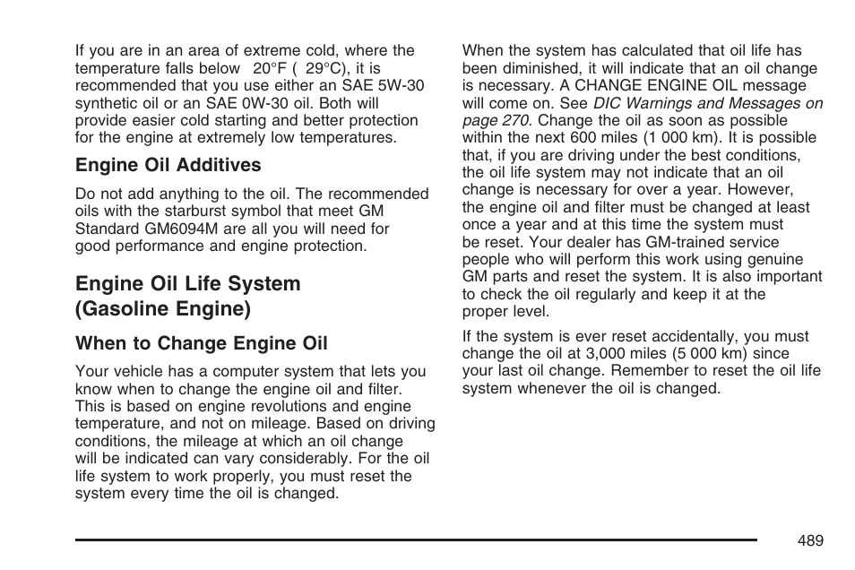 Engine oil life system (gasoline engine), Engine oil life system, Gasoline engine) | GMC 2007 Sierra User Manual | Page 489 / 674