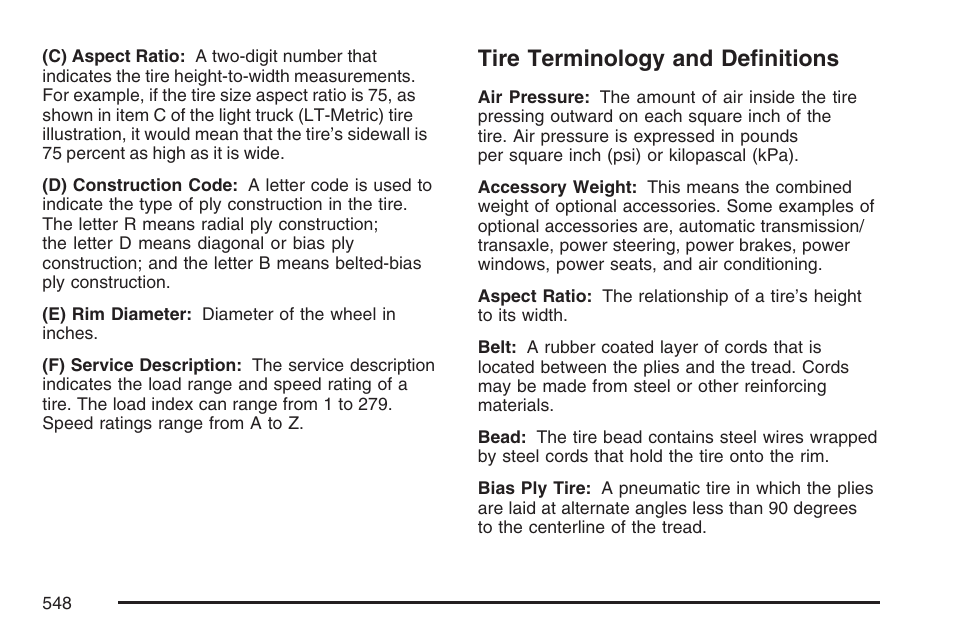 Tire terminology and definitions | GMC 2007 Sierra User Manual | Page 548 / 674