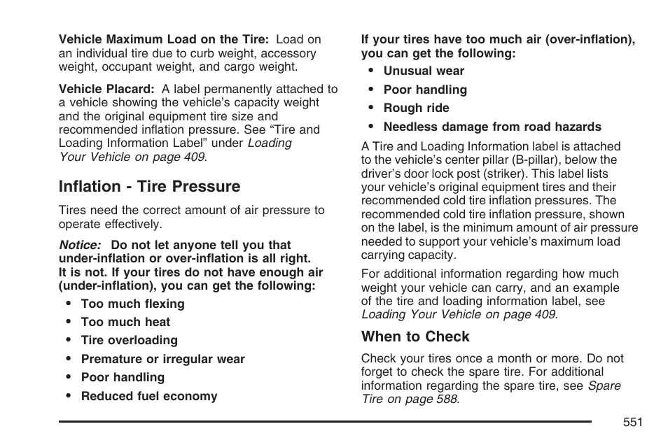 Inflation - tire pressure | GMC 2007 Sierra User Manual | Page 551 / 674