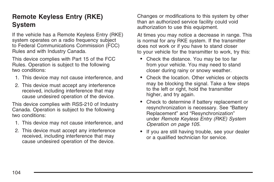 Remote keyless entry (rke) system | GMC 2007 Savana User Manual | Page 104 / 452