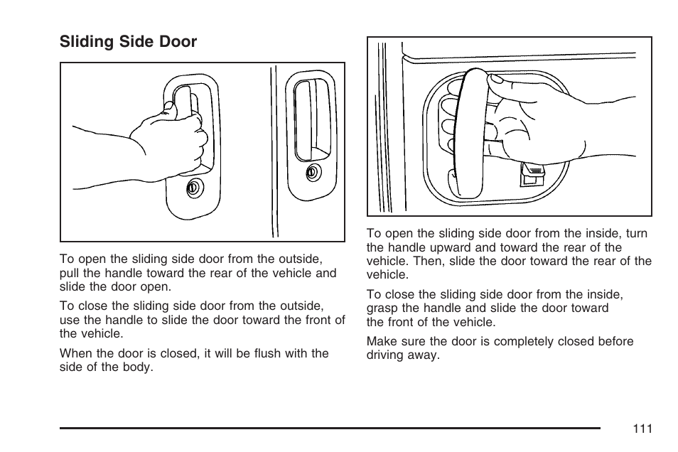 Sliding side door | GMC 2007 Savana User Manual | Page 111 / 452