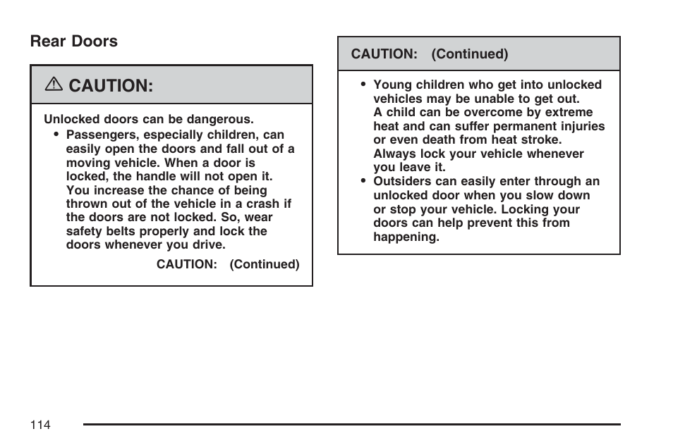 Rear doors, Caution | GMC 2007 Savana User Manual | Page 114 / 452