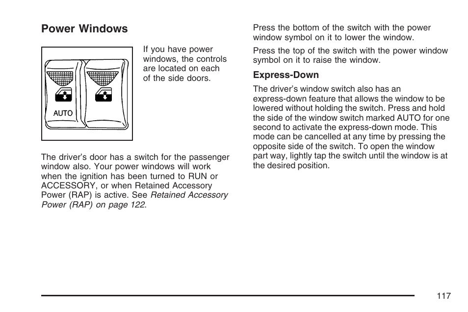 Power windows | GMC 2007 Savana User Manual | Page 117 / 452