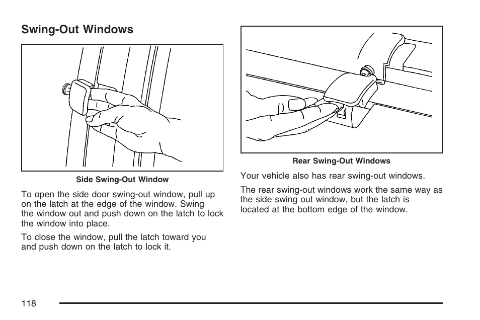 Swing-out windows | GMC 2007 Savana User Manual | Page 118 / 452