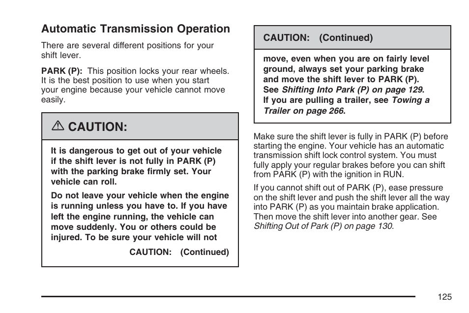 Automatic transmission operation, Caution | GMC 2007 Savana User Manual | Page 125 / 452